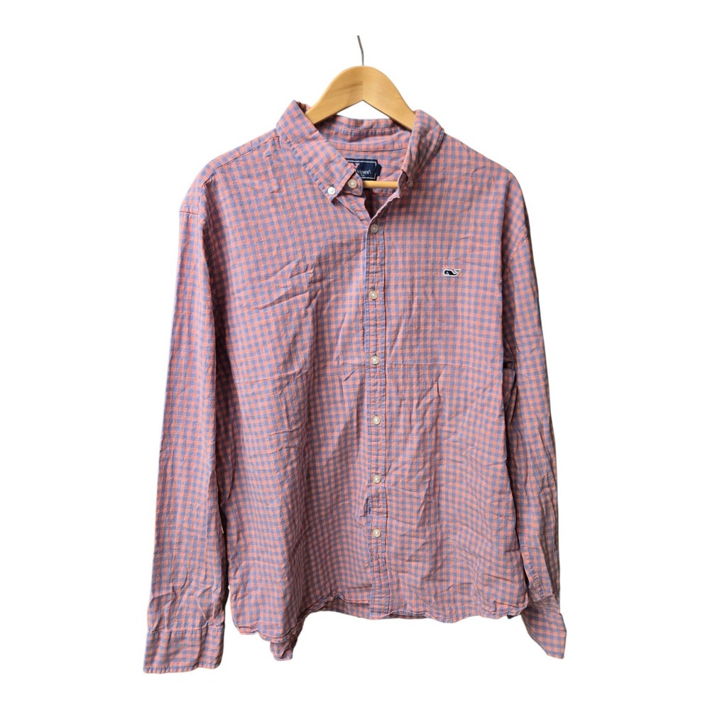 Vineyard Vines Whale Shirt Button Down Pink Blue Gingham Size‎ 2XL